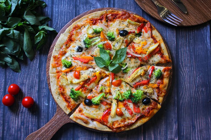 Veggie Garden Deep Dish pizza with fresh vegetables